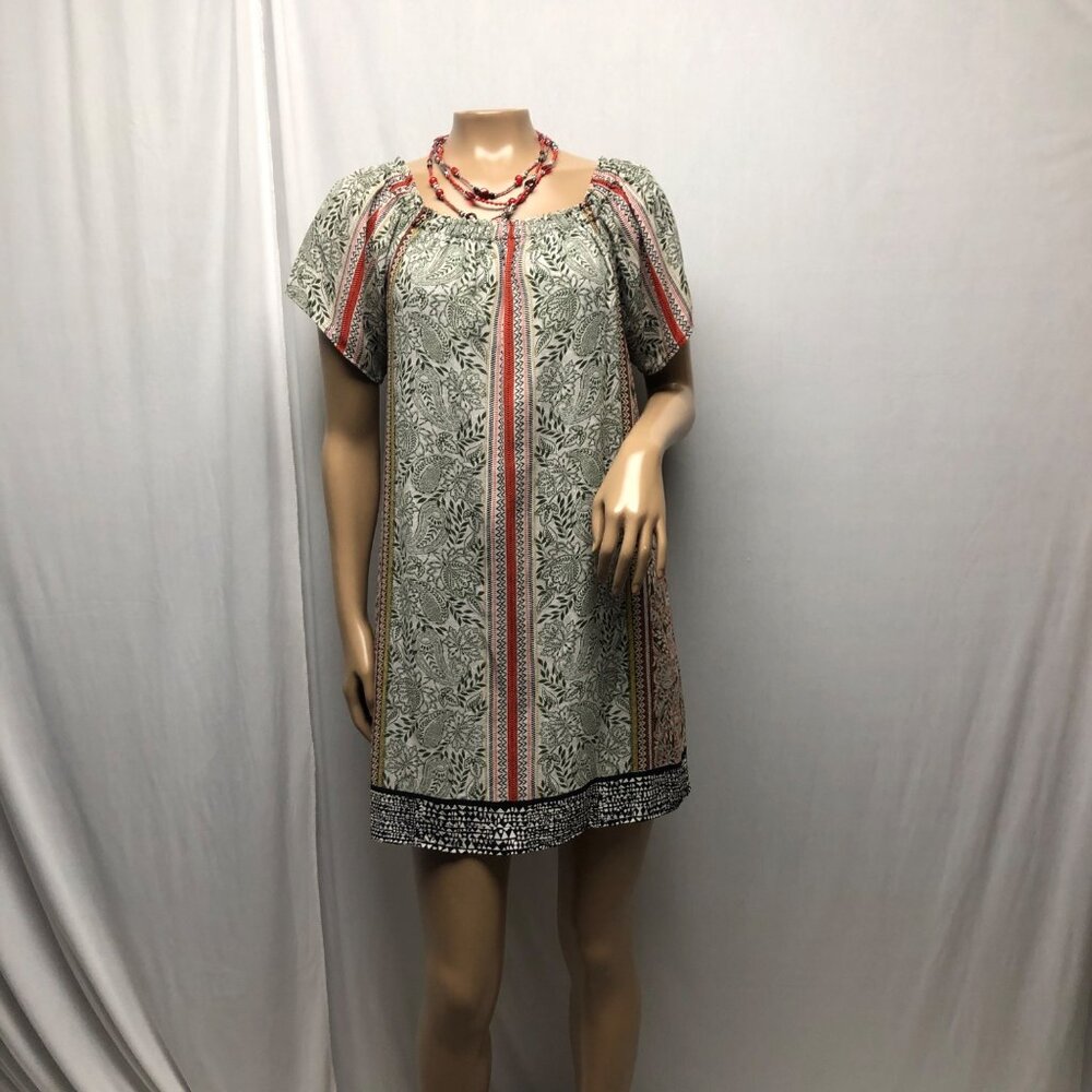 DR2 Dress Womens Size Small Green Red Floral Paisley Short Sleeve Boho Mini